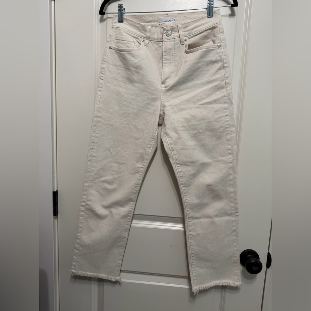 LOFT Cream Ecru Straight High-Rise Cropped Ankle Jeans